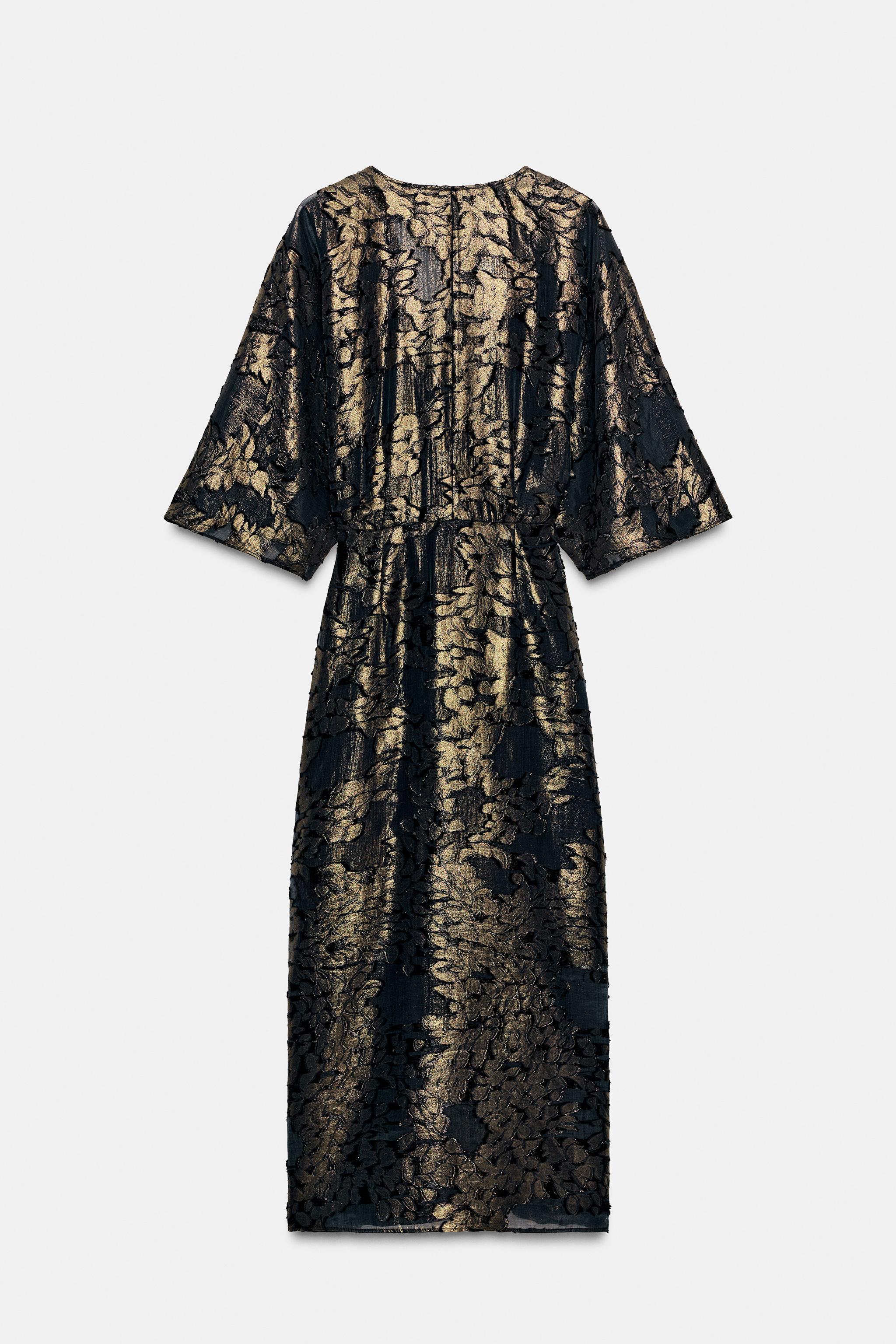 FOIL DRAPED MIDI DRESS