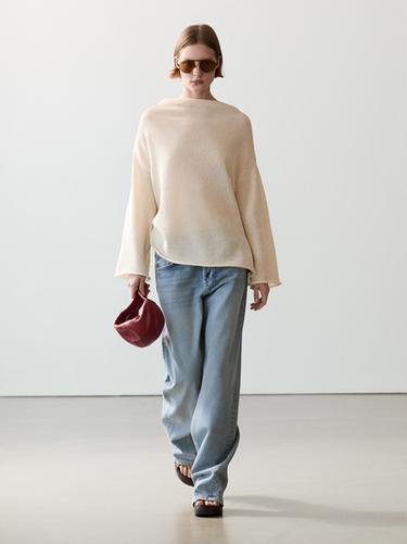 100% cotton jumper with a lace-up back - Beige clair de Zara - Image 0