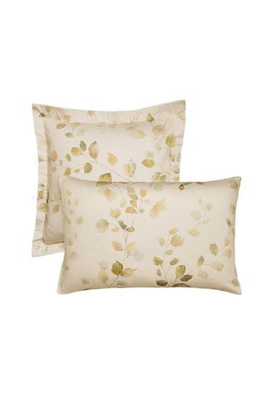 Zara SATEEN PILLOWCASE WITH LEAF PRINT - Ecru
