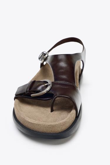 FLAT LEATHER SANDALS - Chocolate Brown by Zara - Image 3