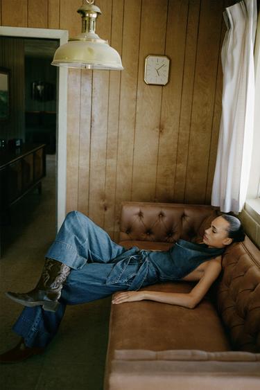 Z1975 HALTER DENIM JUMPSUIT WITH BELT - Blue by Zara