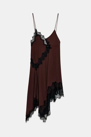 ROBE ASYMÉTRIQUE DENTELLE - Noir / Marron de Zara