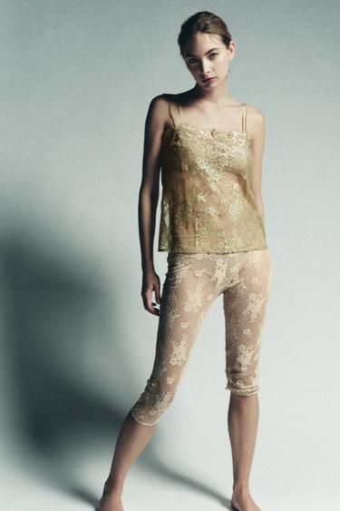 METALLIC THREAD LACE TOP - Golden by Zara
