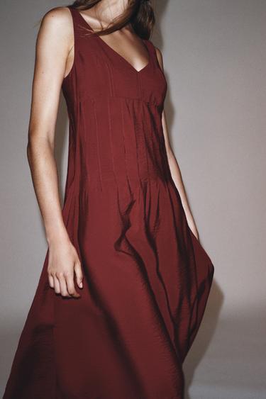 DRAWSTRING MIDI DRESS - Burgundy by Zara - Image 3