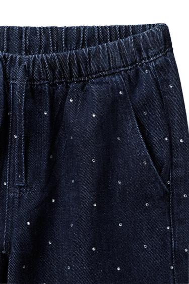 RHINESTONE WIDE-LEG JEANS - Navy blue by Zara