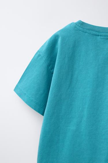 T-SHIRT TEINT EN PIÈCE À POCHE - Bleu de Zara - Image 3
