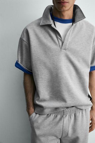 CROPPED FIT LABEL POLO SHIRT - Grey marl by Zara - Image 5