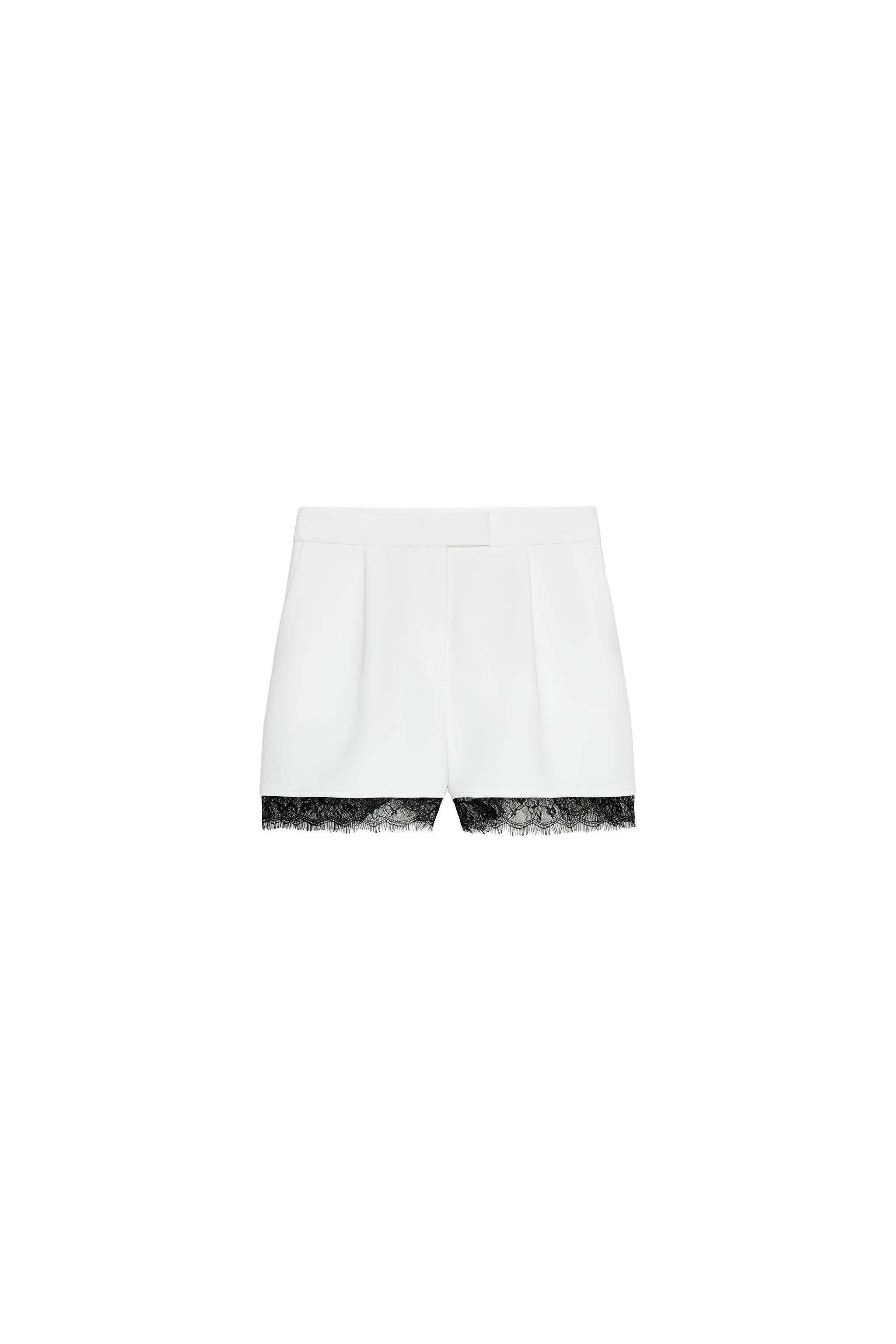 レースディテールバミューダパンツ - オフホワイト | ZARA Japan / 日本