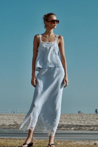 MITTELLANGER SPITZENROCK - Pastellblau von Zara