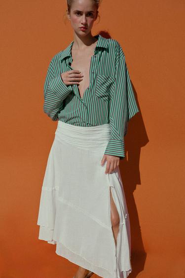 Zara ASYMMETRIC RUSTIC FABRIC SKIRT - Ecru