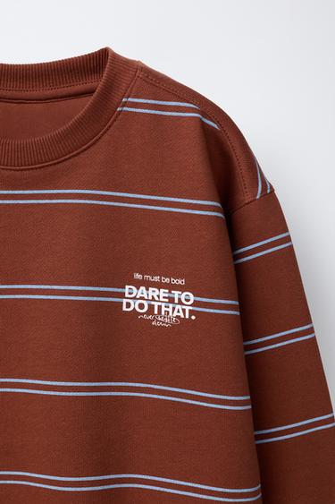 STRIPED SWEATSHIRT WITH SLOGAN - striped by Zara - Image 2