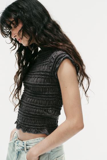 TOP PUNTO NIDO DE ABEJA - Gris oscuro de Zara