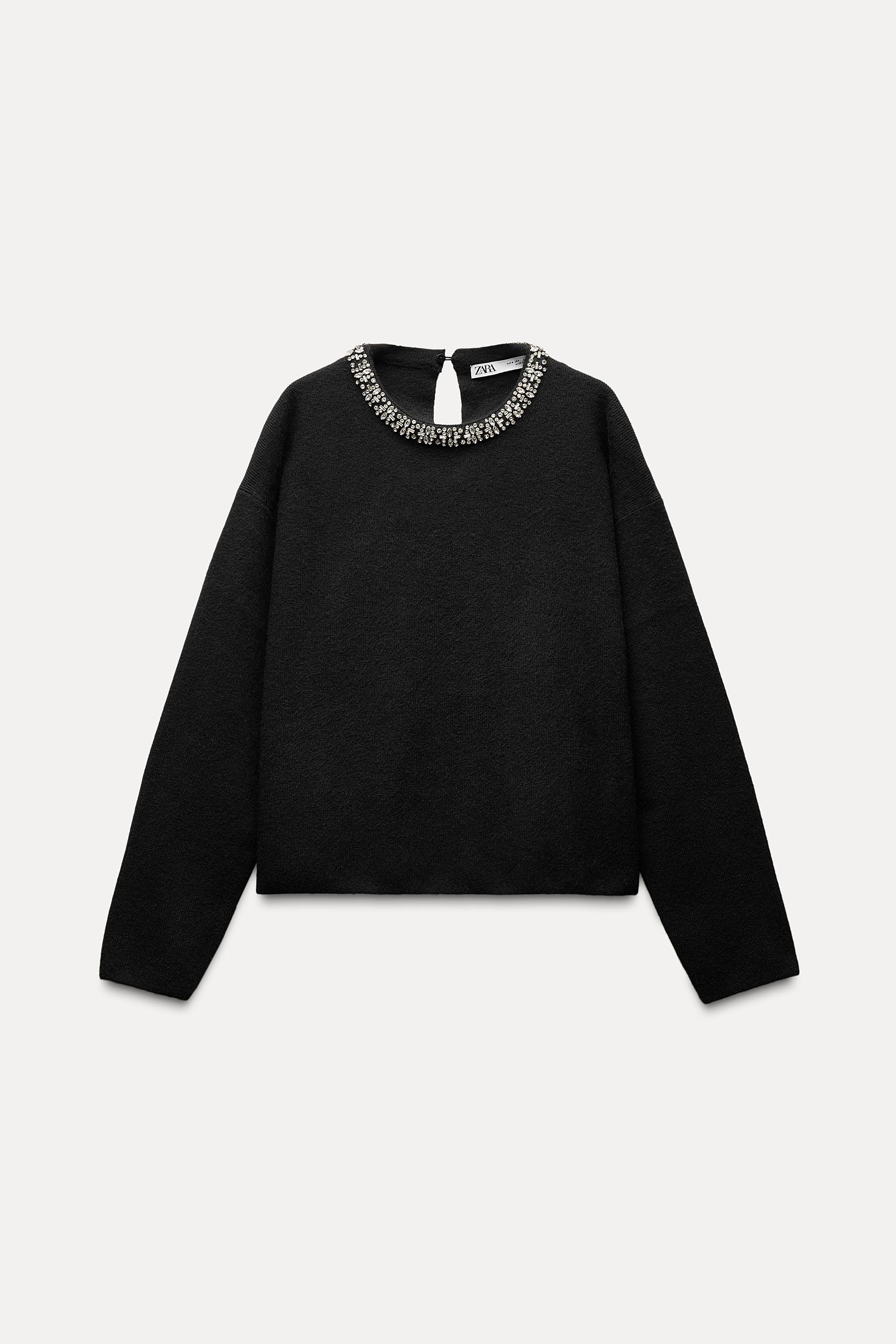 JEWEL COLLAR KNIT SWEATER Black ZARA United States