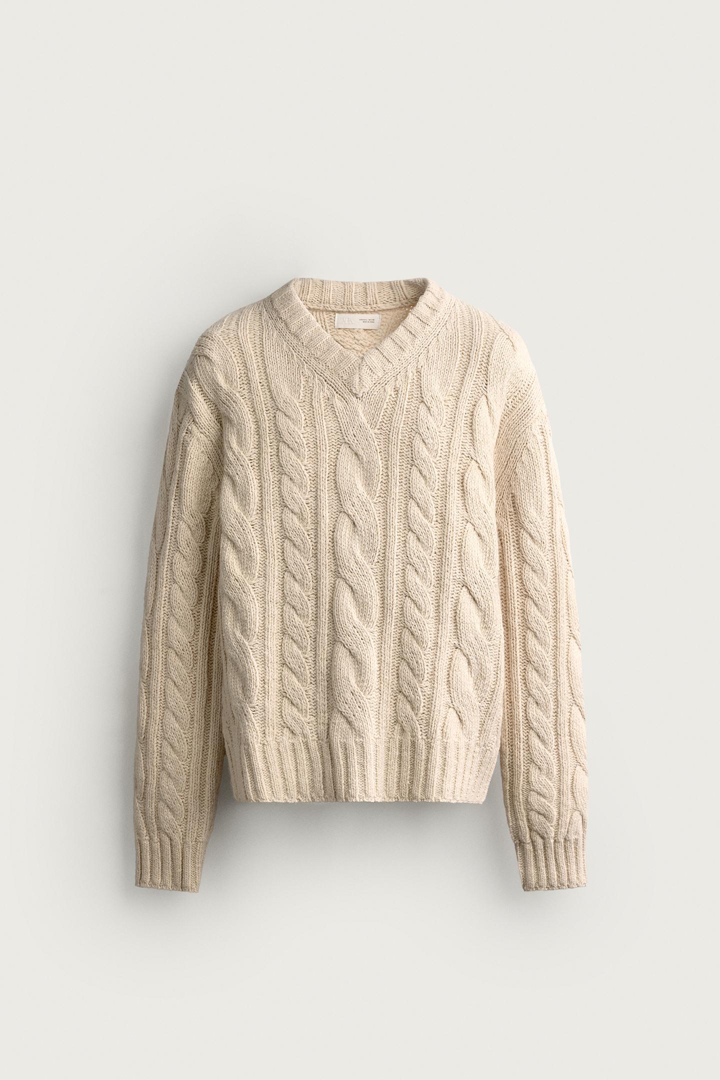 Мужской свитер Zara Cable Knit, цвет: Экрю — фото 6