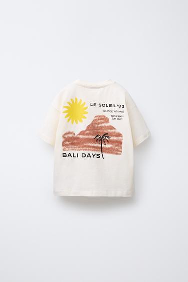 BEACH PRINT T-SHIRT - Oyster-white by Zara - Image 1