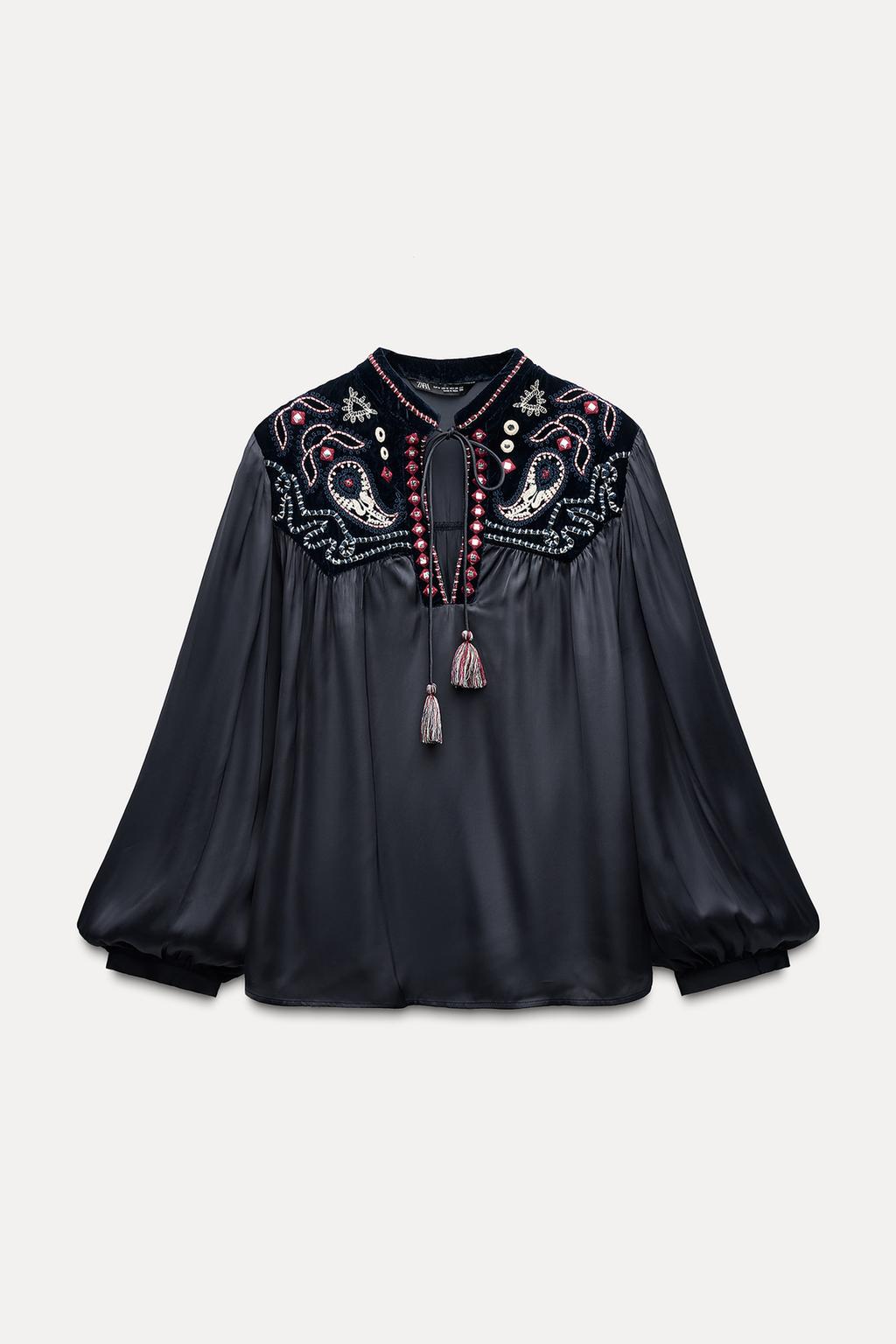 Zara VELVET BLOUSE - Navy blue - Image 4