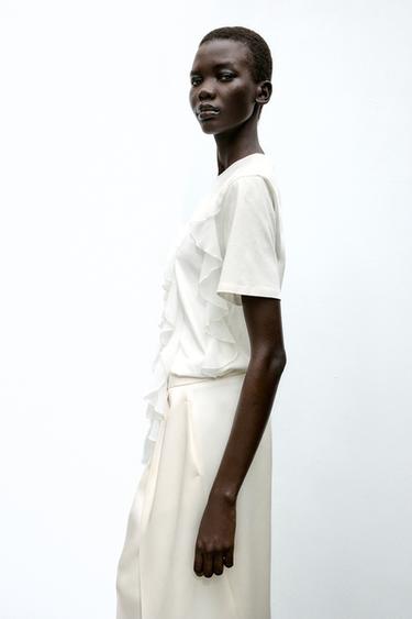 RUFFLED T-SHIRT - White by Zara - Image 2