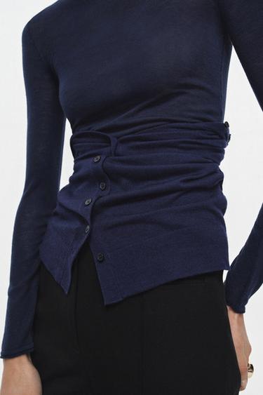 EXTRA FINE WOOL AND SILK TOP - Navy blue by Zara