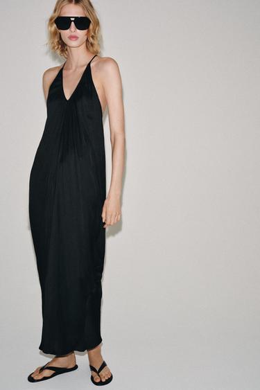 ZW COLLECTION SATIN DRAPED DRESS - Black by Zara