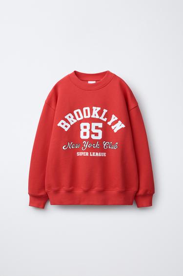Zara VARSITY PRINT SWEATSHIRT - Red