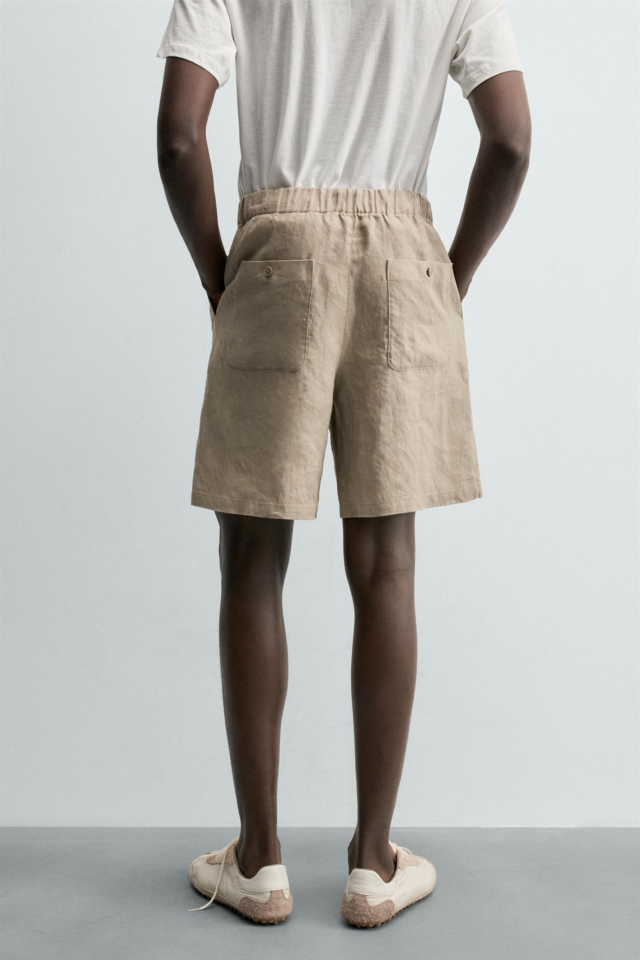Zara %100 KETEN RELAXED FIT BERMUDA görsel 3