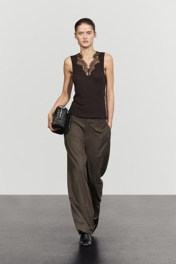 Top façon lingerie en coton et cachemire - Marron de Zara - Image 0