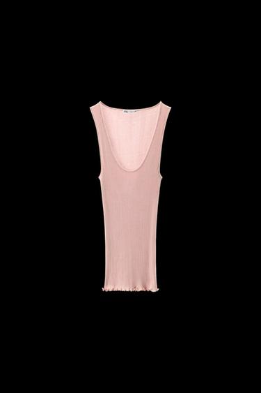 Zara 100% SILK RIBBED TOP - Chalk pink - Image 0