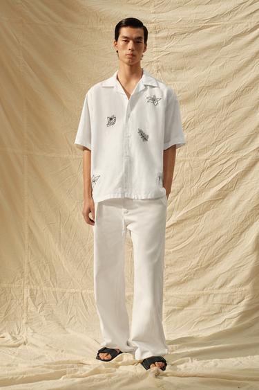 EMBROIDERED COTTON/LINEN SHIRT - White by Zara - Image 0