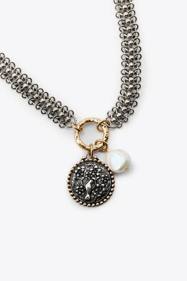 3-PACK OF CHAIN MEDALLION NECKLACES - Gold / Silver by Zara - Image 1