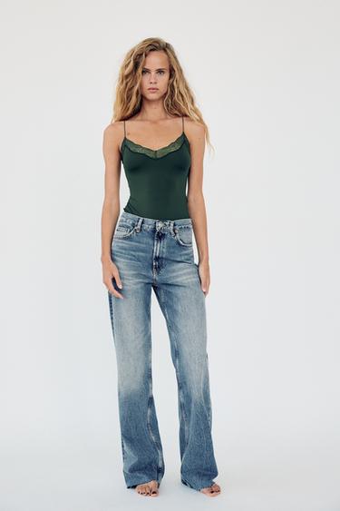 БОДИ С КРУЖЕВОМ — ТЕМНО-ЗЕЛЕНЫЙ от Zara — изображение 0