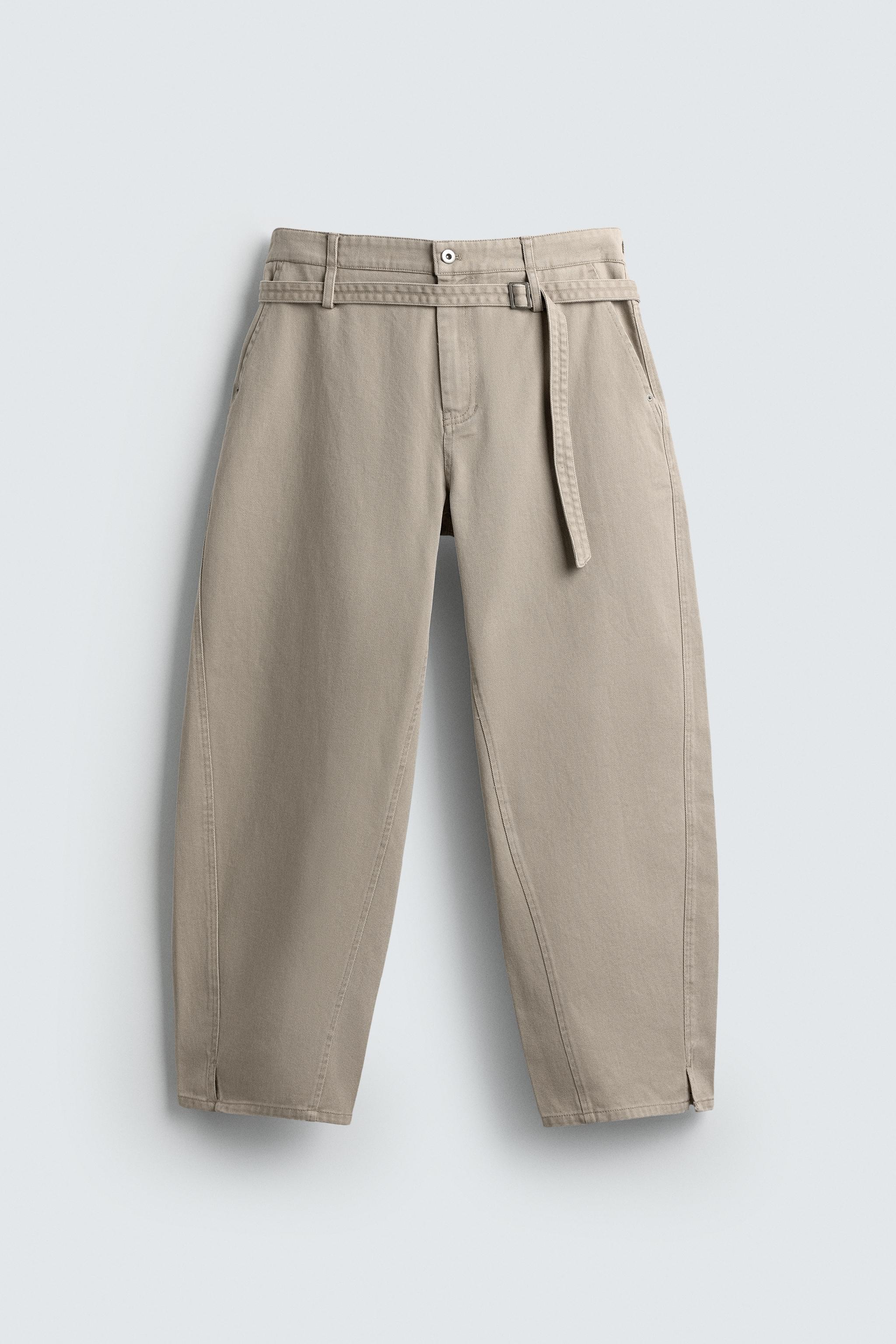 ベルト付きワイドバルーンフィットパンツ - ベージュ | ZARA