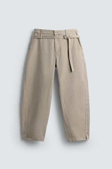 BELTED WIDE-LEG BALLOON FIT TROUSERS - Beige by Zara