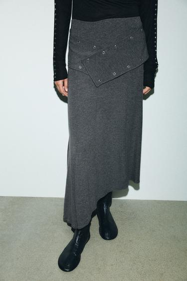 JUPE MI-LONGUE SOUPLE À CLOUS - Gris chiné de Zara - Image 2