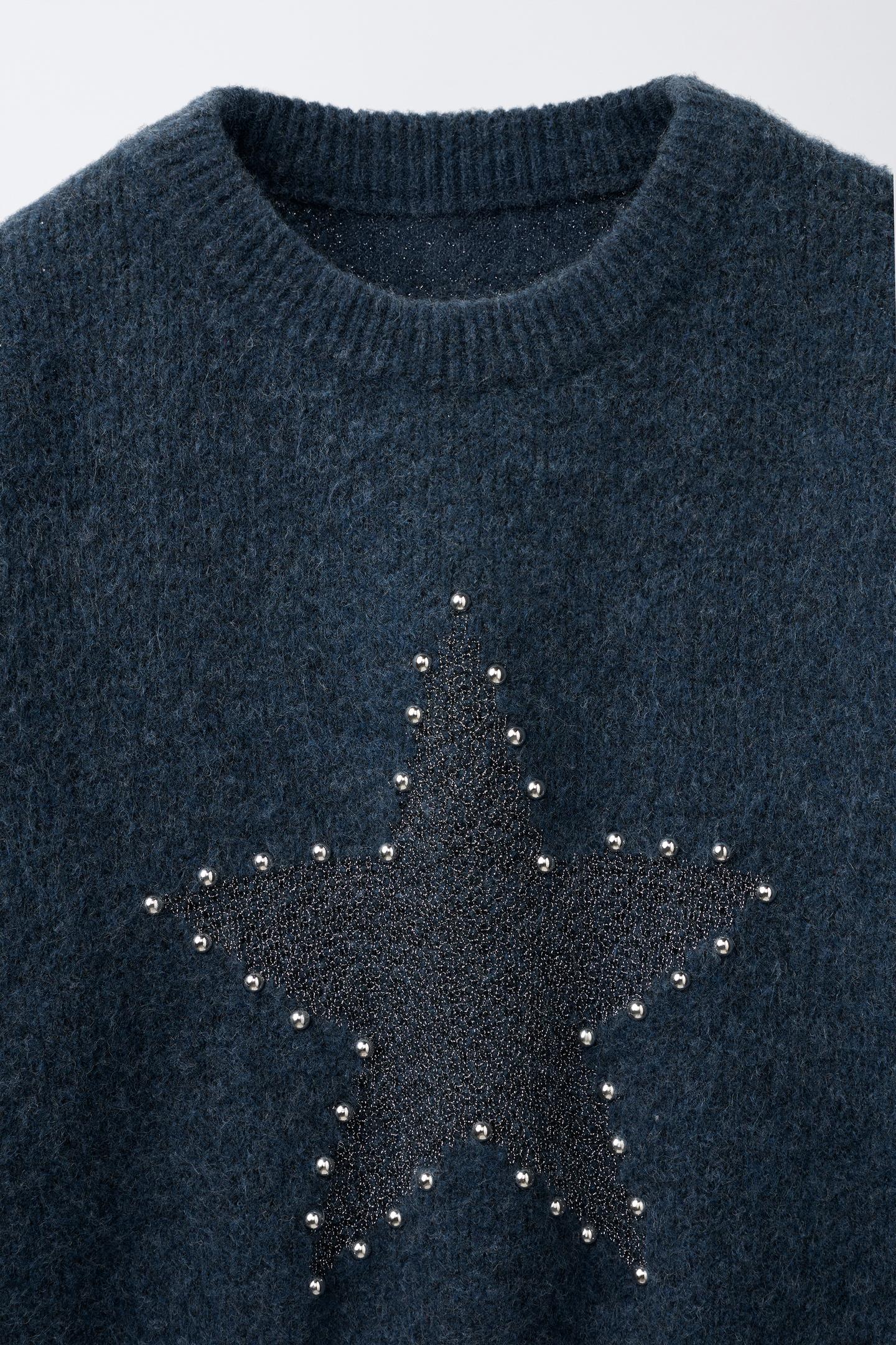 Детский свитер Zara Studded Star Knit Jumper, цвет: Синий / Индиго — фото 3