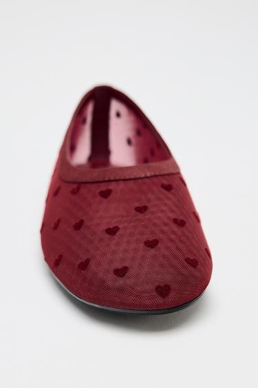 HEART PRINT MESH BALLERINA SHOES - Red by Zara - Image 2