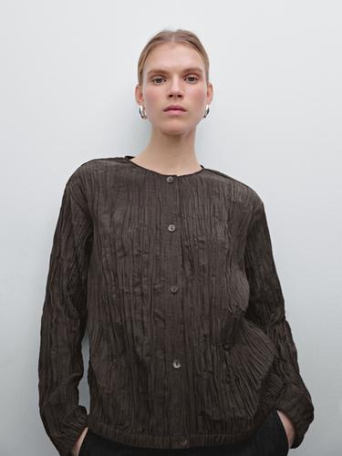 Zara Flowing pleated bomber-style shirt - Brown