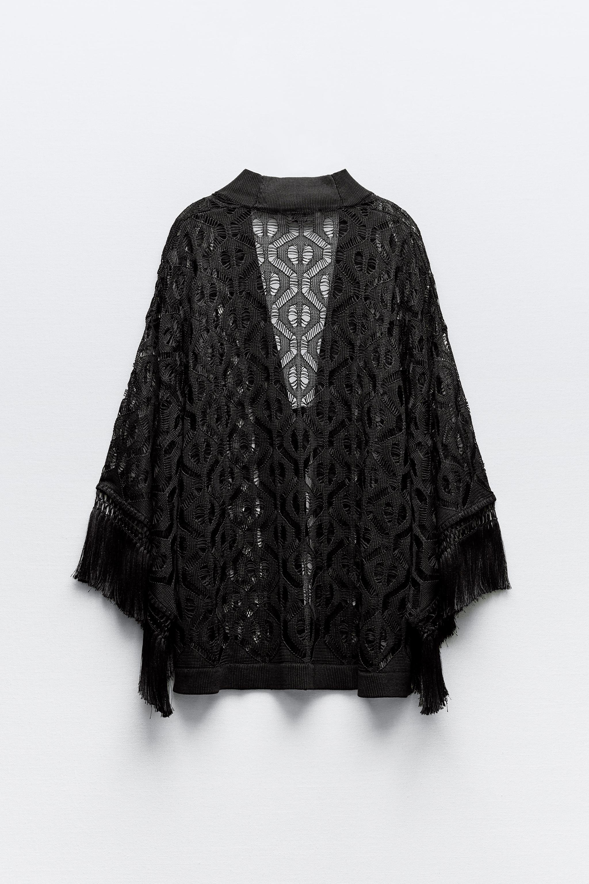 FRINGED OPEN KNIT CARDIGAN - Black | ZARA United States