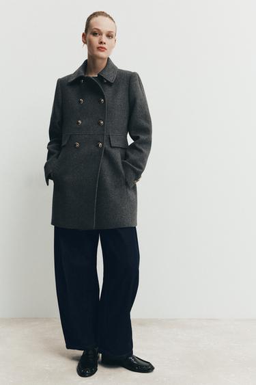 Zara BUTTONED WOOL BLEND SHORT COAT - Gray