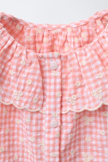 BLOUSE À CARREAUX VICHY ET FLEURS BRODÉES - Rose clair de Zara - Image 2