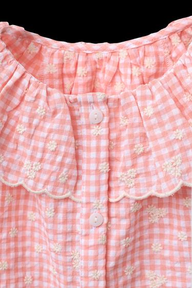 BLUSA CUADRO VICHY FLORES BORDADAS - Rosa claro de Zara