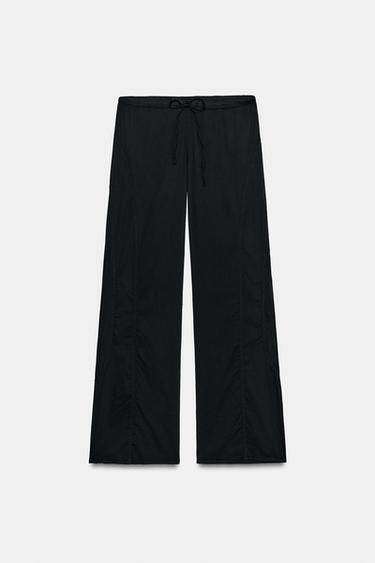 루즈 핏 스티치 팬츠 - Zara 블랙