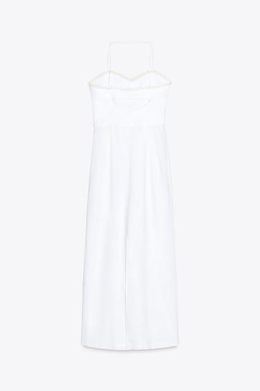 LINEN BLEND MIDI CORSET DRESS - White by Zara - Image 4