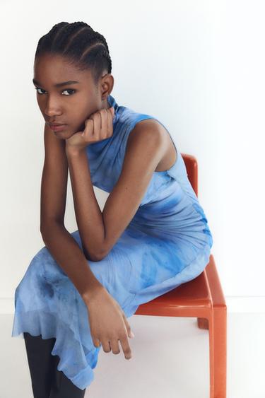 ROBE MIDI IMPRIMÉE DRAPÉE - Bleus de Zara - Image 1
