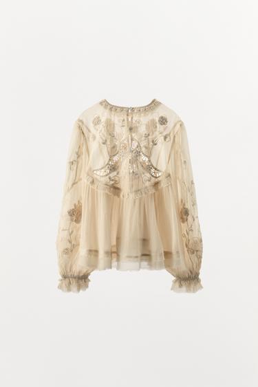 BLOUSE STRUCTURÉE BRODERIES FANTAISIE - Blanc cassé de Zara - Image 5