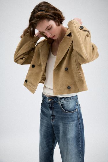 SHORT DOUBLE-BREASTED SUEDE TRENCH COAT - camel by Zara