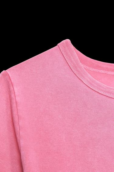 Zara WASHED EFFECT RHINESTONE T-SHIRT - Pink