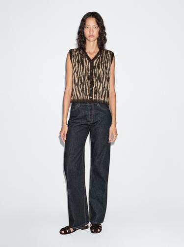Zara Animal print wool blend knit waistcoat - Brown