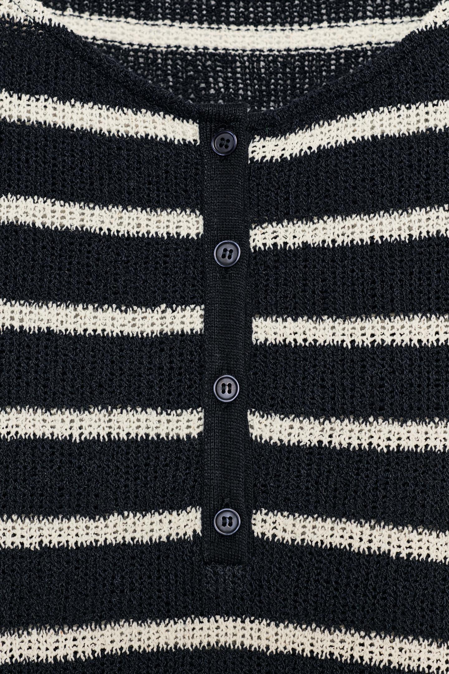 Женская футболка Zara Striped Henley, цвет: Синий / Белый — фото 8