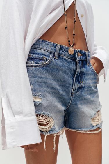 Z1975 RIPPED LOW-RISE SHORTS - Blue by Zara - Image 1