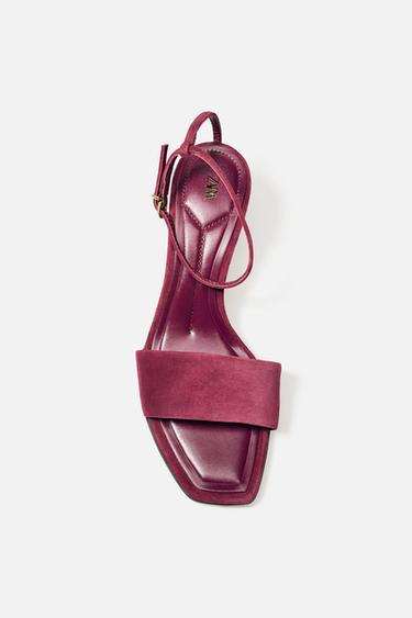 SUEDE MID-HEEL SANDALS - Burgundy Red by Zara